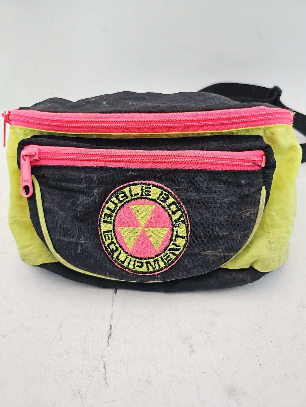 Bugle Boy Black Mini Waist Bag with Neon Pink & Lime Accents Y2k Retro